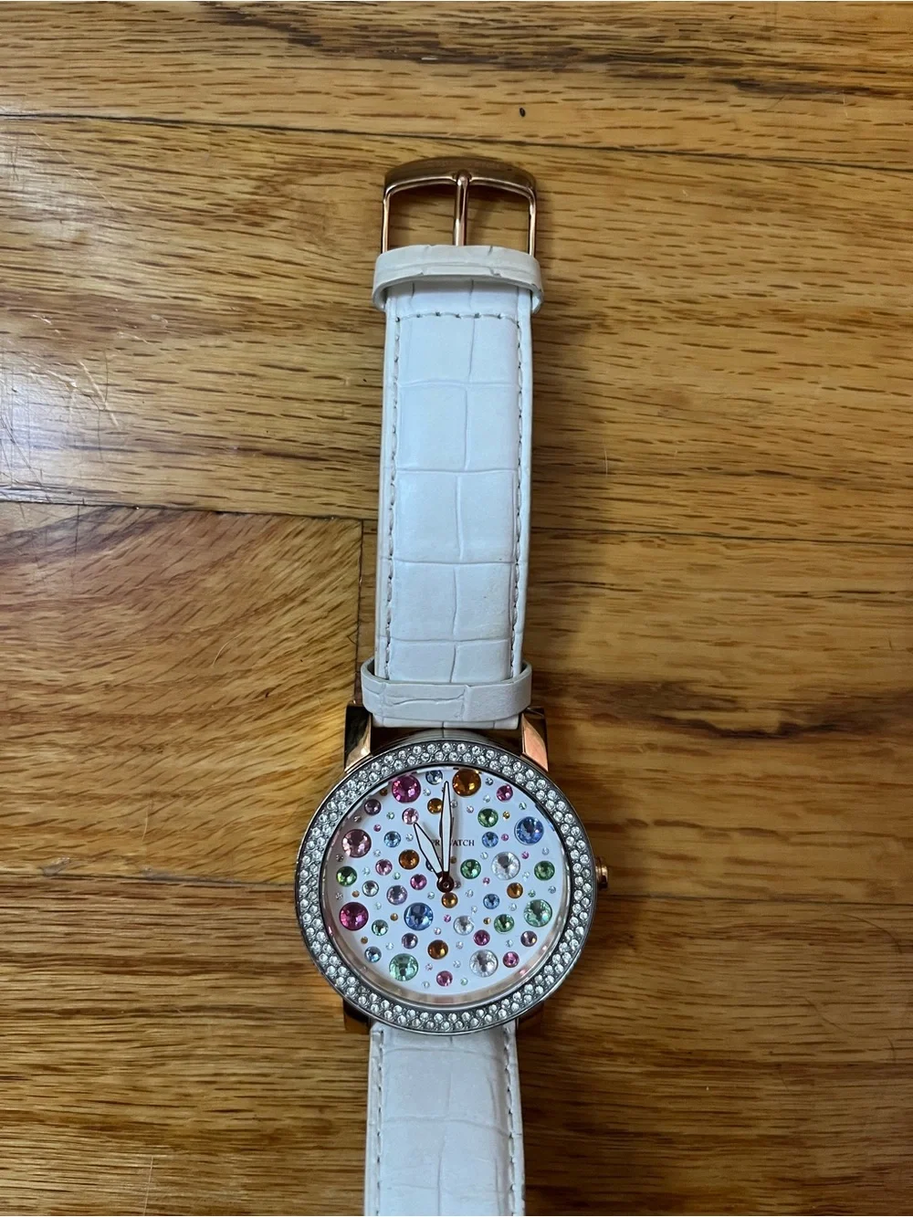 Capri Watch White Leather Strap Watch with Multicolor Crystal Dial